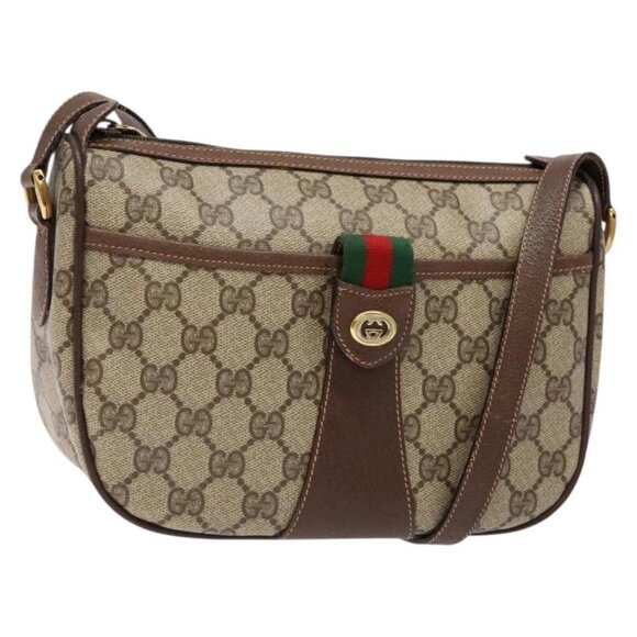 GUCCI GG Supreme Web Sherry Line Bag PVC Beige Gold 89 02 032 Auth 137285 - Picture 1 of 16